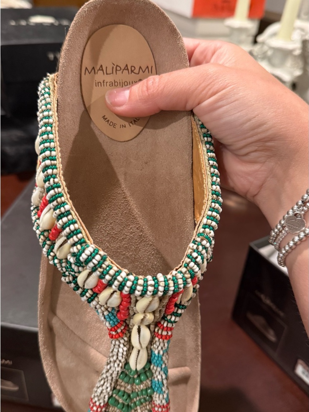Beaded T-Strap Sandal in Beige with Multicolor Accents - Picture 5 of 6